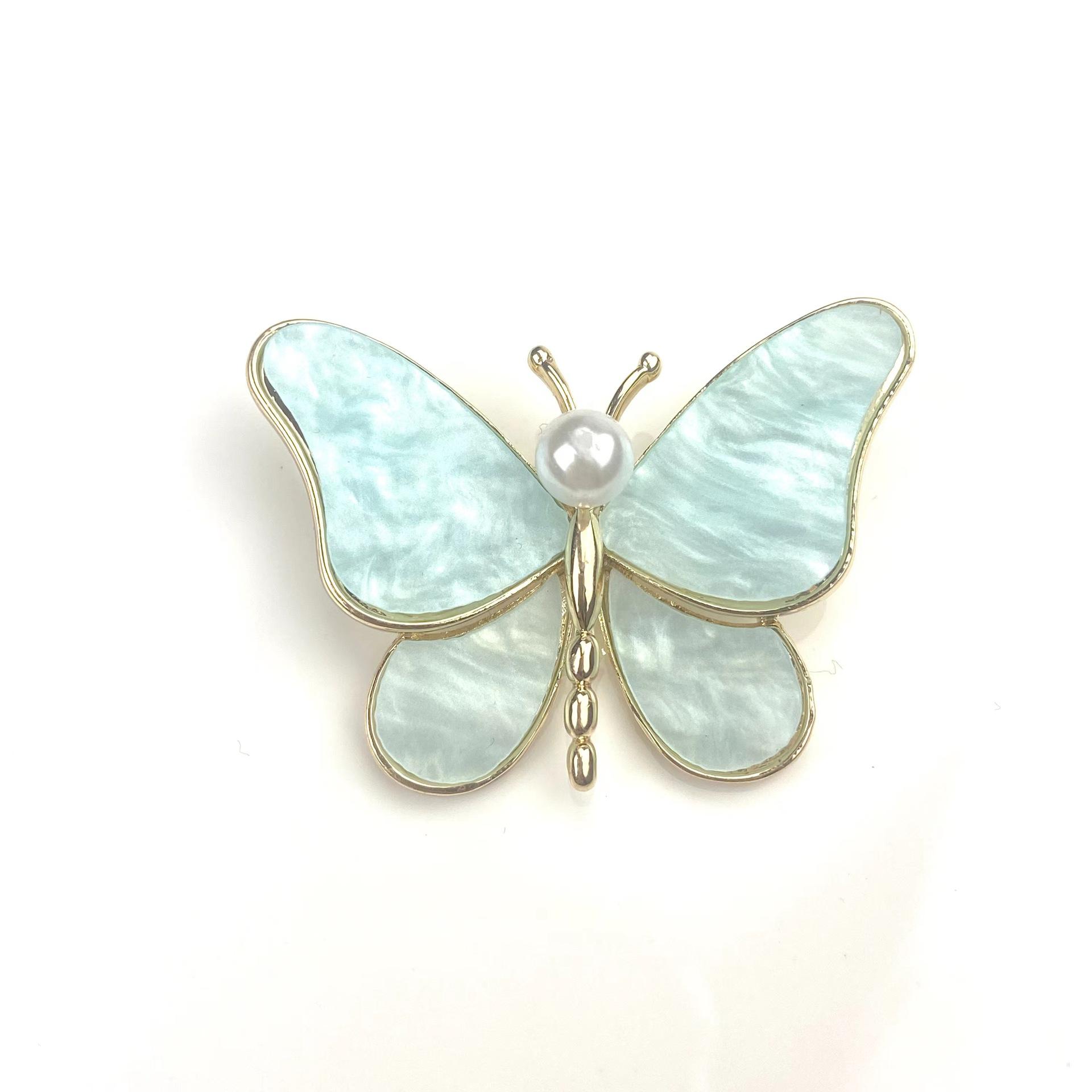 Butterfly Brooch with Pearl Detail and Mother of Pearl Inlay Elegant Metal Frame Pin Accessory for Clothing and Bags