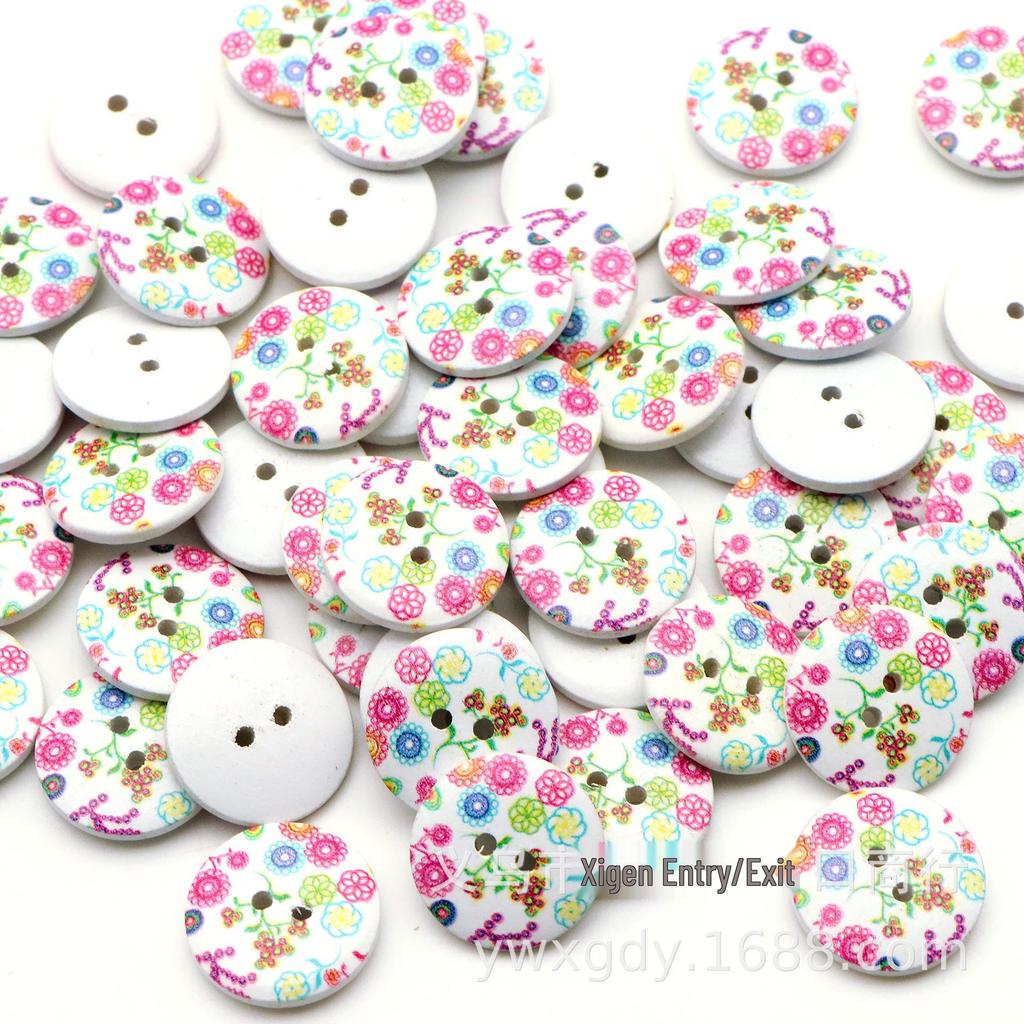 Handmade Floral Print Wooden Button for DIY Projects