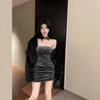 Hong Kong style sexy tube top and chest wrapping temperament skirt women's autumn and winter tight hip wrap dress velvet premium dress