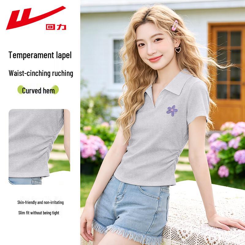 Warrior Women s Pleated Round Neck T-Shirt with Purple Floral Accent M