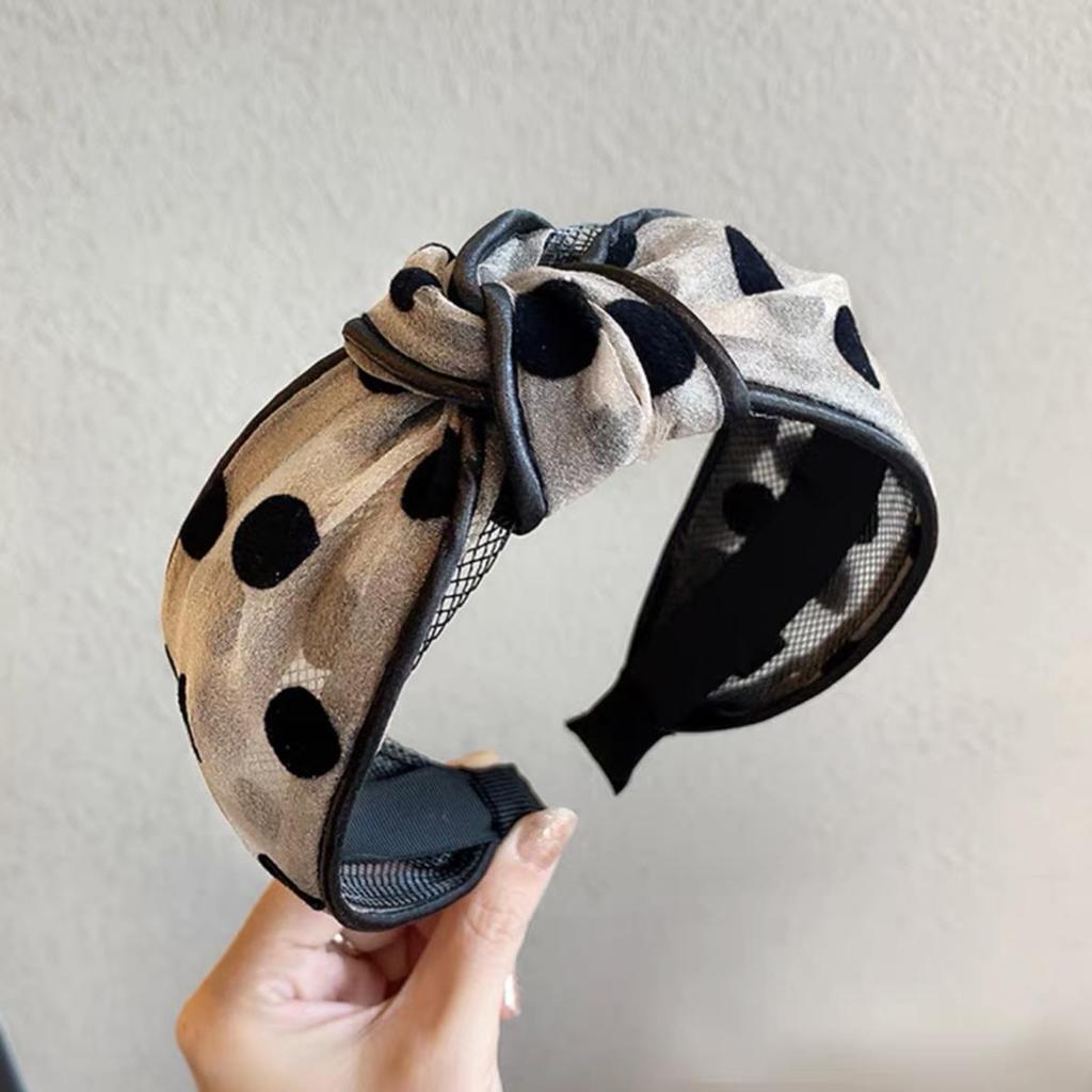 Summer European and American retro wide-brimmed polka-dot mesh headband women's bow high skull top wash face widened headband hair accessories