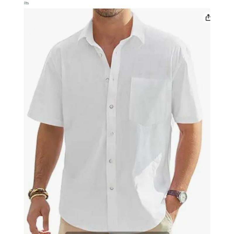 

Мужская летняя новая модель европейской и американской моды, классическая, удобная, дышащая, из хлопка и пеньки, однотонная, топ-рубашка L белый