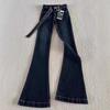 Women's Dark Blue High-Waisted Micro-Flared Jeans, Slim and Elastic, Autumn 2024 Trendy Wide-Leg Pants