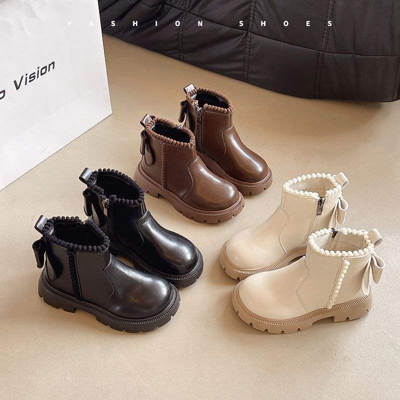 Girls Boots 2025 New Autumn and Winter Children's Princess Martin Boots Foreign Style Large Children's Leather Boots Girls Velvet Short Boots