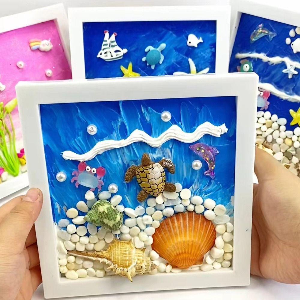Wood Material 3D Ocean Scenery Painting Multicolor Photo Wood Frame DIY Photo Frame  Craft Projects