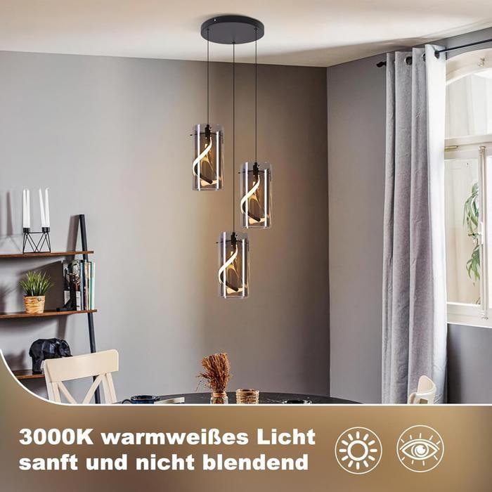 Suspension LED NETTLIFE 3 Lights Round Glass 33W Integrated LED Adjustable Height