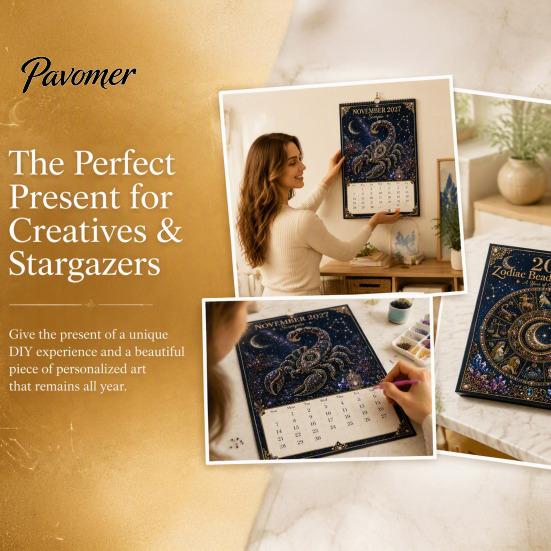 Constellation Themed Craft Kit 2027 Twelve Zodiac Bead Art Calendar Kit, DIY Faux Diamond Painting Wall Hanging Handmade Monthly Planner Calendar,