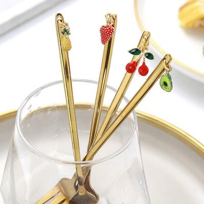 Stainless Steel Coffee Spoon Golden Stirring Spoon Portable Fruit Pendant Spoon
