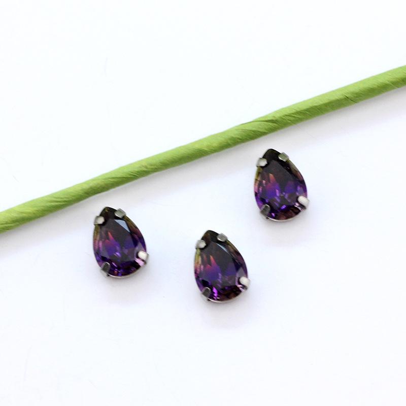 Silberne Klaue Tropfenförmiger Turmalin Diamant Farbverlauf Edelstein für DIY Schmuck, Schuhe, Taschen - 10x14mm Kristallstein.