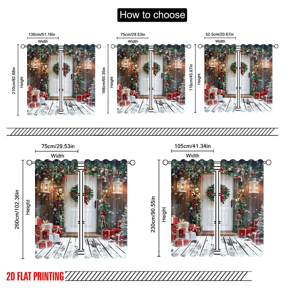 2pcs 2D Flat Printing Merry Christmas Popular Window Curtains Winter Fairy Christmas Durable Polyester Without Electricity