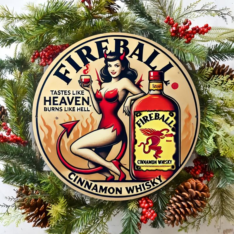 1pc Fireball" Vintage Metal Wall Art Tin Sign for Home, Bar,Cafe & Outdoor Decor | Ideal for Gardens, Galleries, Gyms & Garages