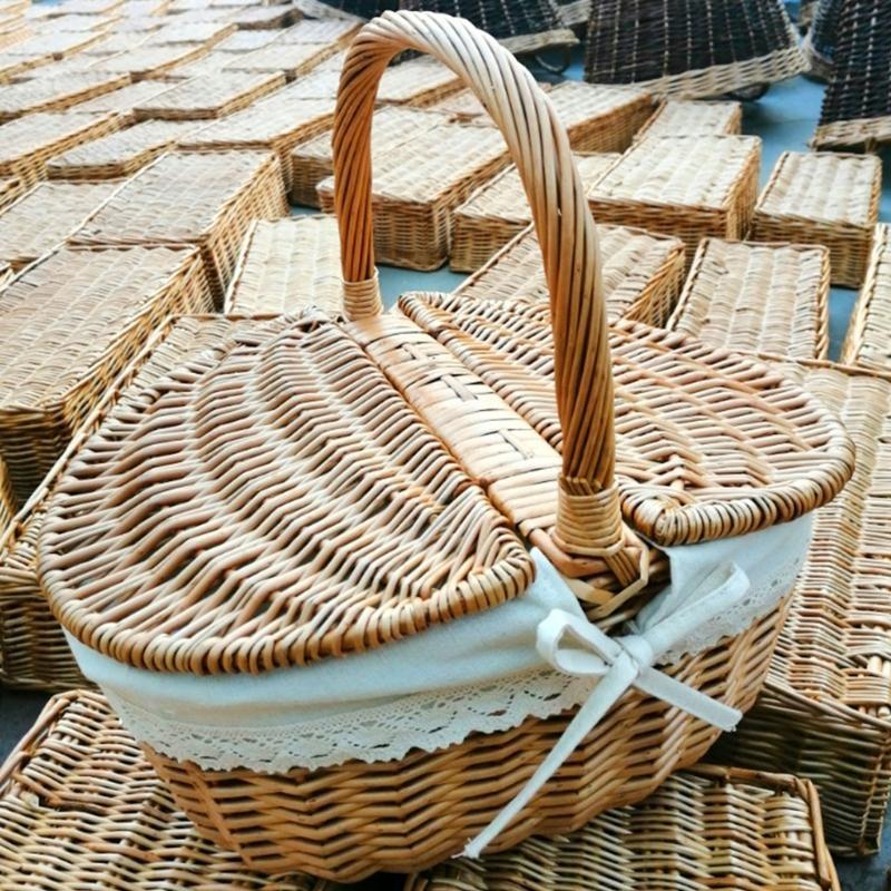 Basket Rattan Basket with Lid Storage Container for Spring