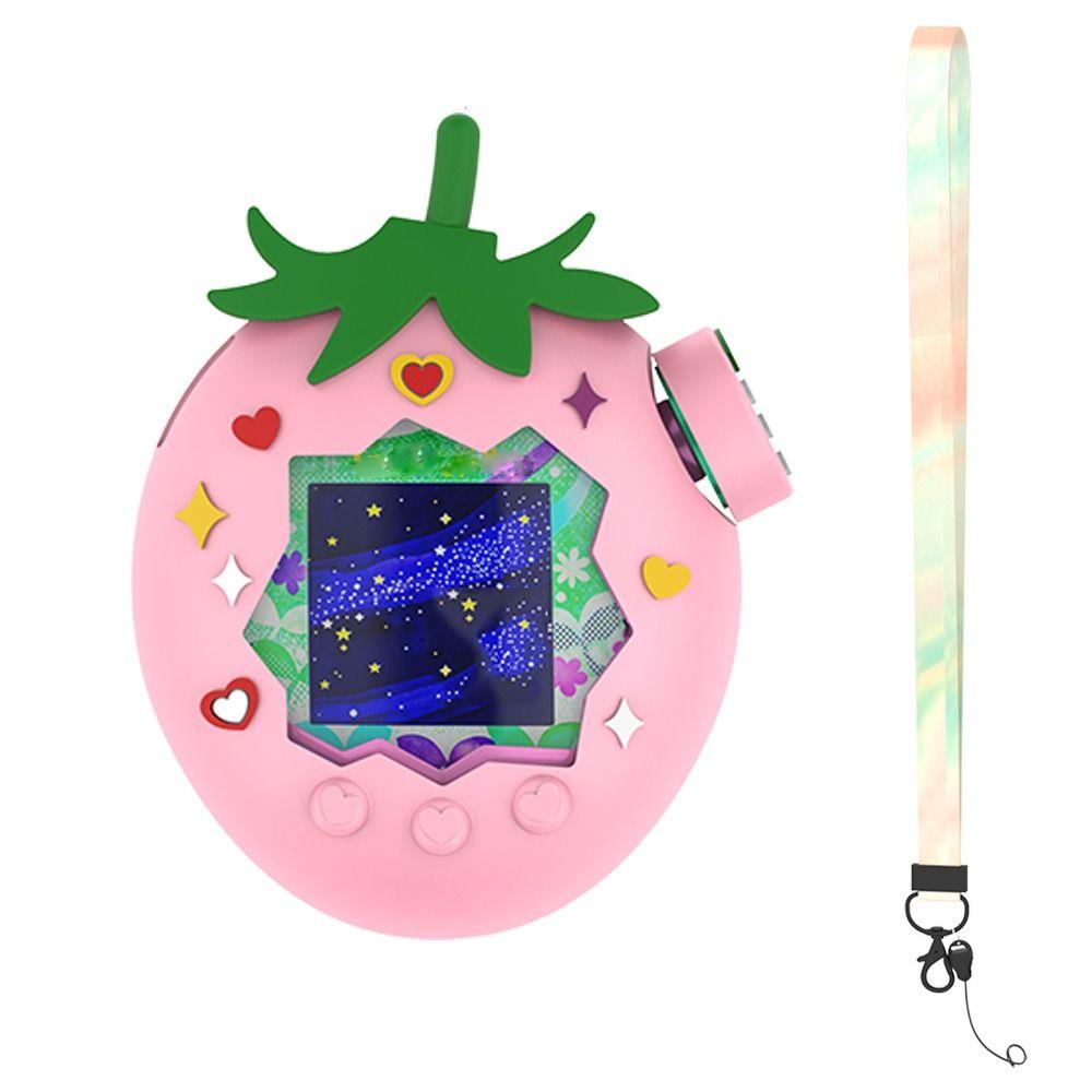 Silikonové ochranné pouzdro Kreslená jahoda Proti poškrábání Skin Cover Pouzdro s šňůrkou Nárazuvzdorné pro Tamagotchi Paradise