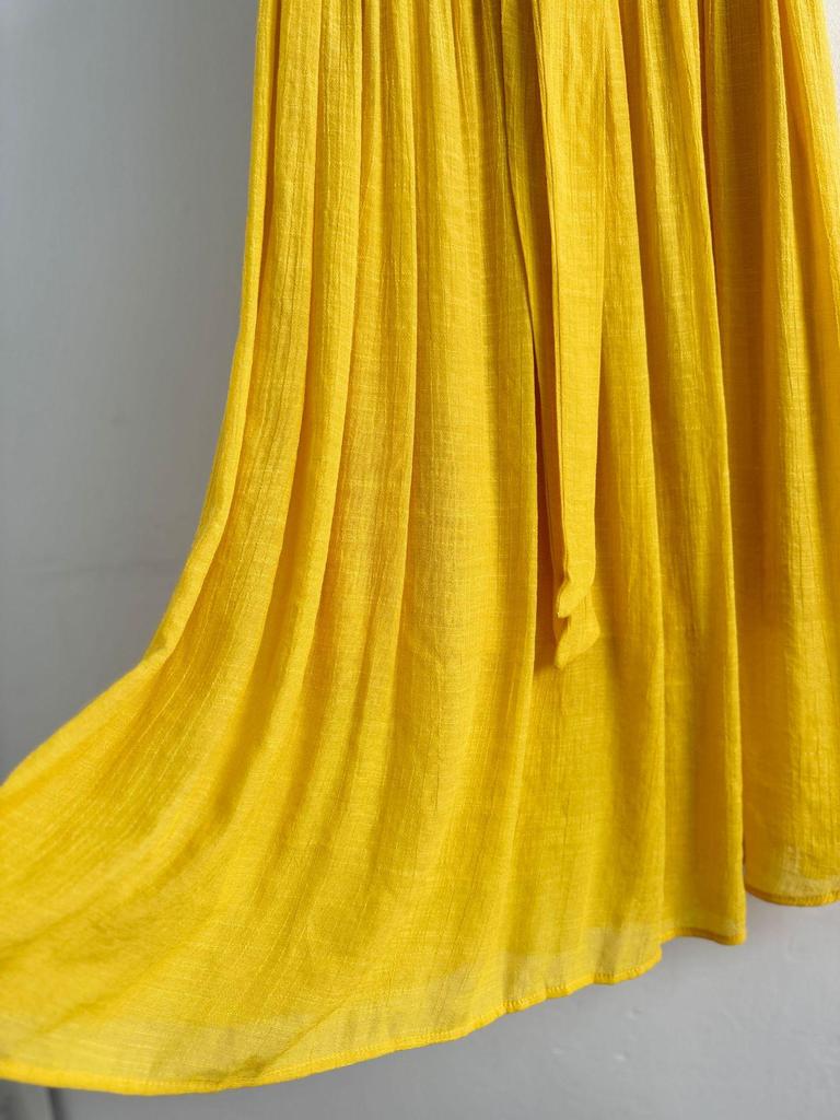 Damen Midi-Rock im Strandstil aus Baumwoll-Leinen mit Schnürung, A-Linie, mit Aquarell-Design