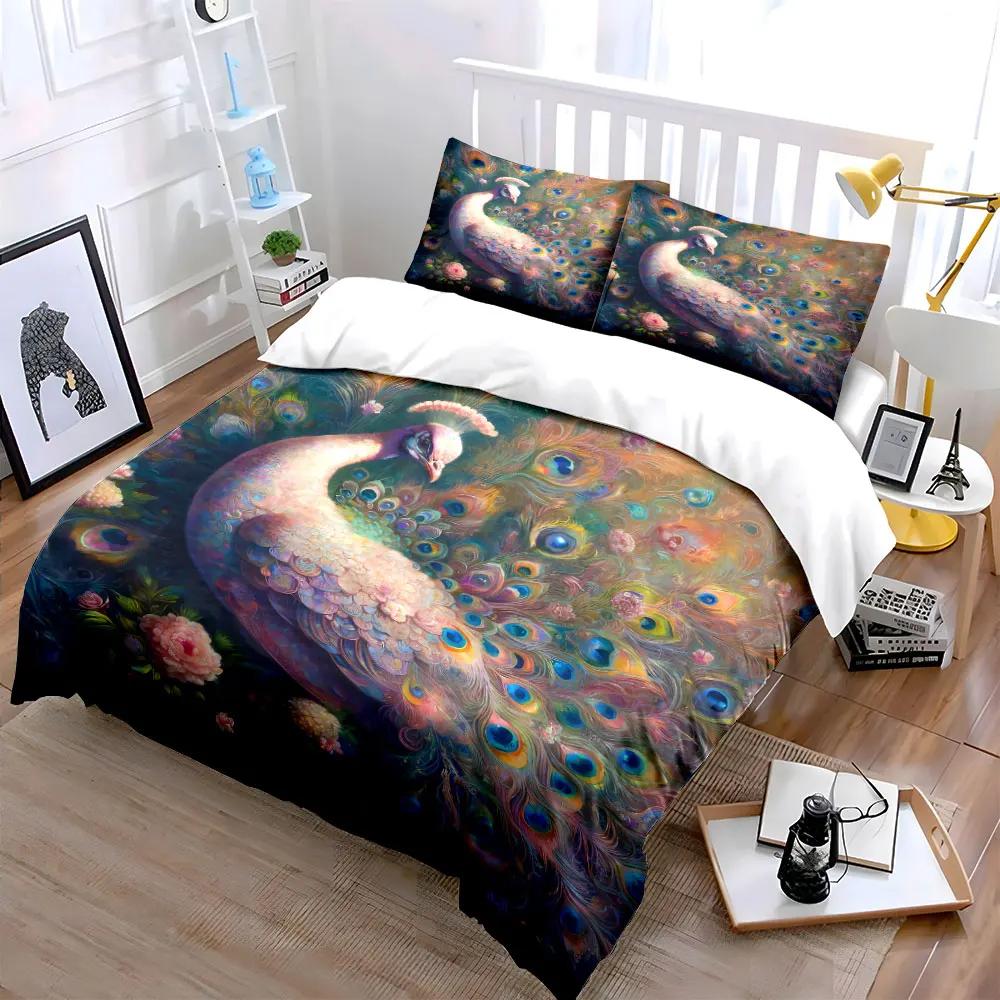 Elegant Peacock Decorative Set Soft Comfortable Duvet Cover Bedding Set Included 1*Duvet Cover & 2*Pillowcases gift