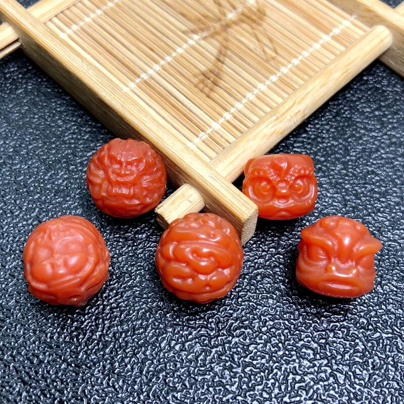 Red Agate Waking Lion Walnut Dragon Bead Carved Wenwan DIY Bracelet Accessories