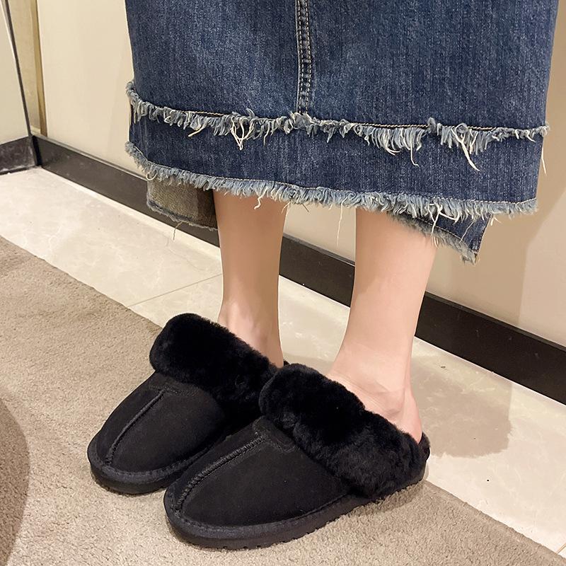 Baotou half slippers women's 2024 winter new retro fashion temperament fur integrated snow boots one pedal cotton mop