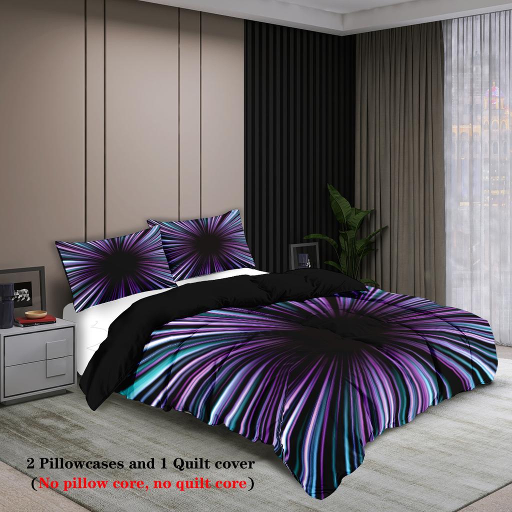 3pcs 3D grid current visual themed pattern printed bedding set, for teenagers and adult's bedroom, Halloween gift