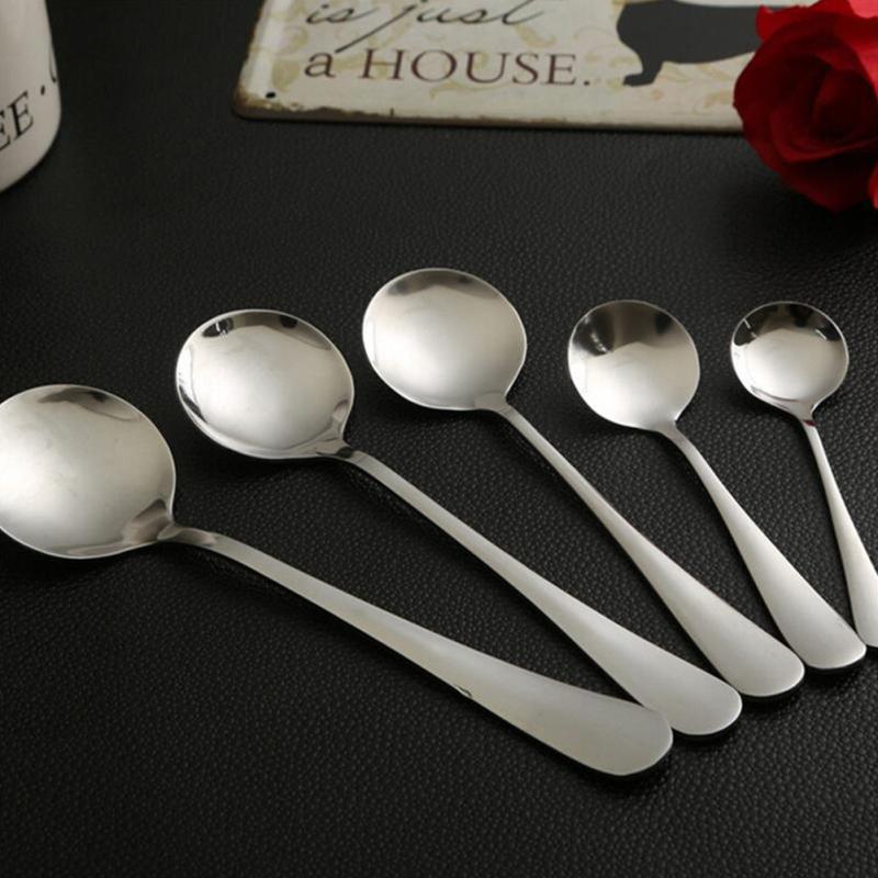 Stainless Steel Round Spoon Coffee Spoon Dessert Sugar Salt Spice Spoon Kitchen Tools