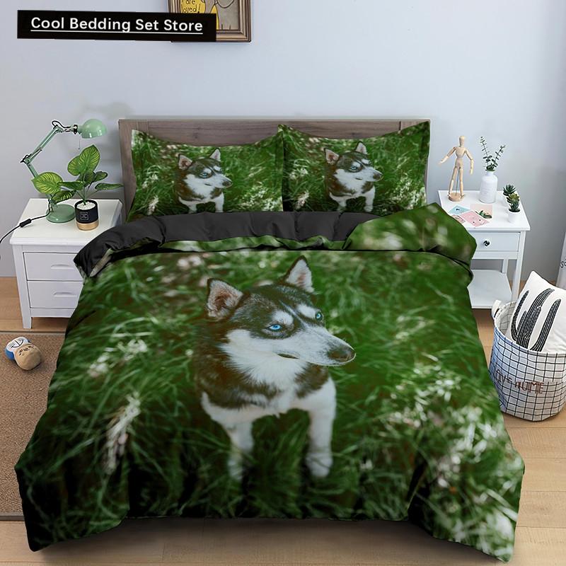 Husky Dog Bedding Set King Queen Size Funny Pet Puppy Duvet Cover for Kids Boys Girls Cute Animal 2/3pcs Polyester Quilt Cover
