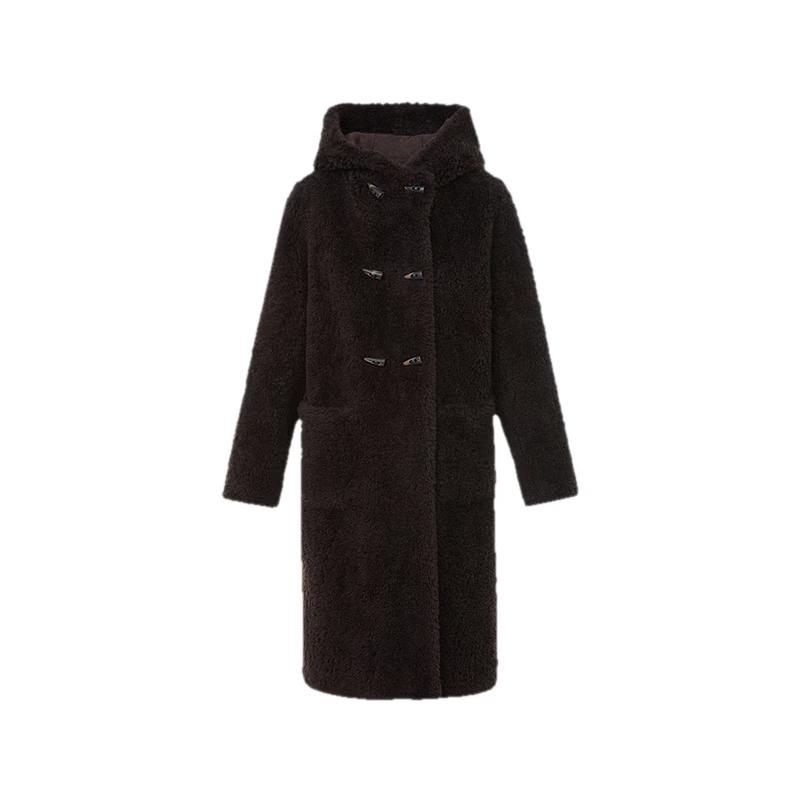 LANGZI Wang Churan Style Hooded 100% Wool Long Coat