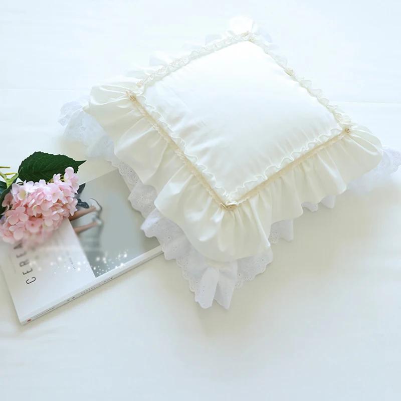 Luxury Embroidery Cushion Cover Ruffle Lace Wrinkle Pillow Cover Cake Layers Princess Bedding Pillowcase 45x45cm
