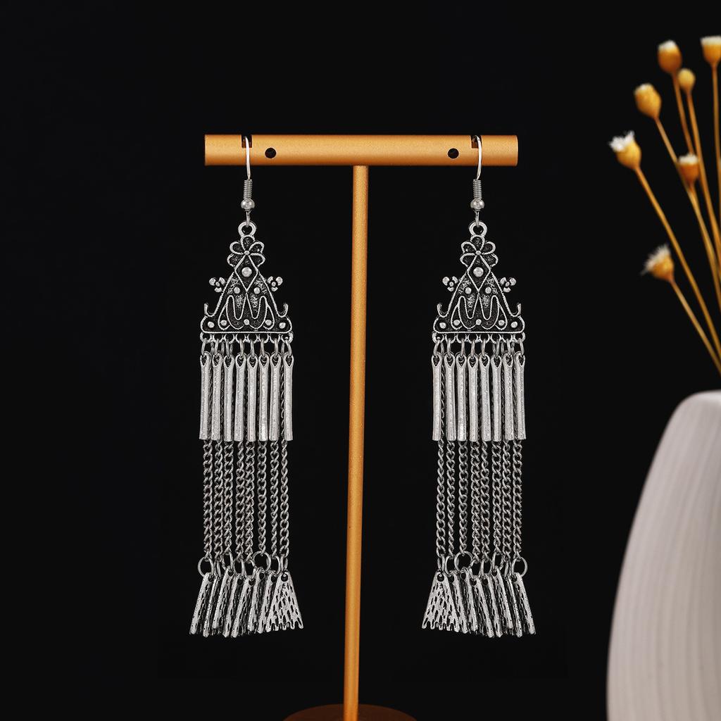 Ethnic Style Vacation Style Geometric Round Personalized Earrings, Retro Alloy Long Fringed Bell Pendant Ears