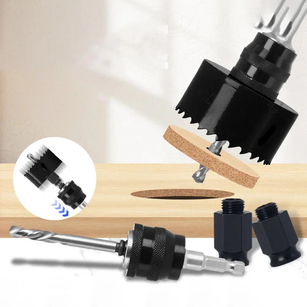 Ergonomic Wood Hole Opener Kit with Bimetallic Construction and Selflocking Extensions Rod for Precise Hole Drilling