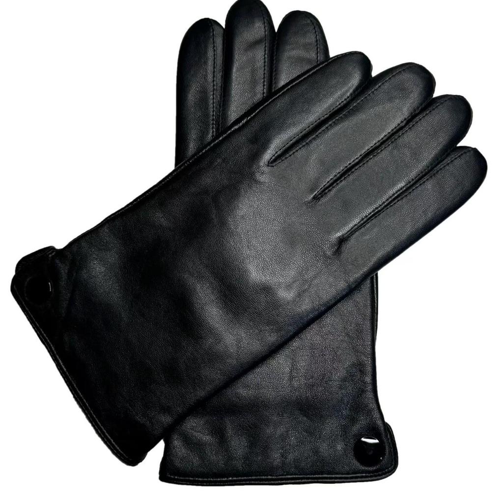 European & American Men's Sheepskin Leather Gloves with Wool Lining - Winter Warm, Plus Velvet, Windproof.