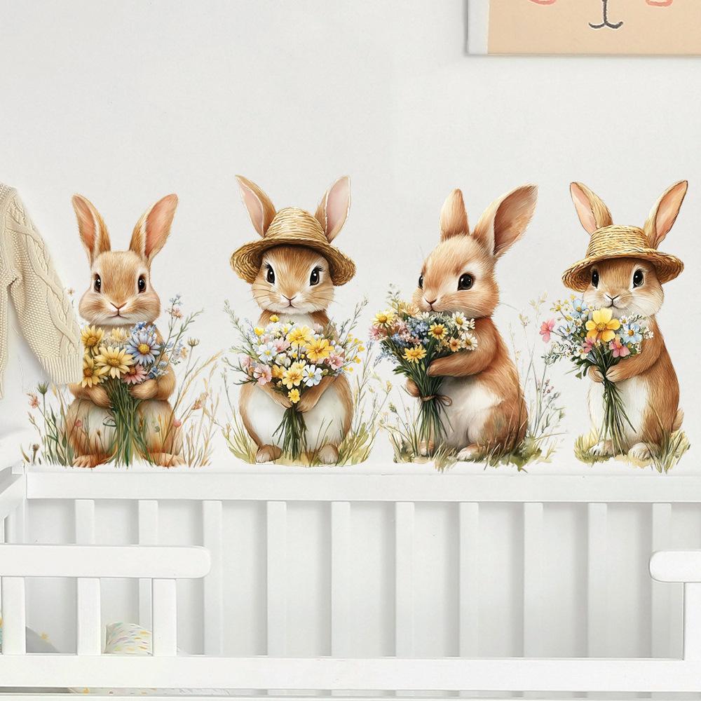 Ostern Vier Hasen Wandaufkleber für Wohnzimmer, Schlafzimmer oder Eingang Dekoration (MLA164)