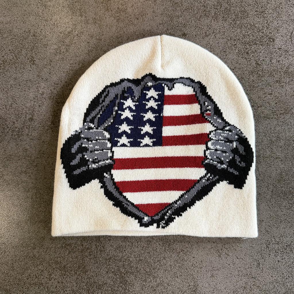 Acrylic Knit Hat With Color Block Pattern For Winter Outdoor Warmth