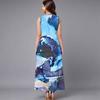 Plus Size Ladies Sleeveless Crew Neck Dress Exotic Tropical Leaves Flowy Calf Length Gown