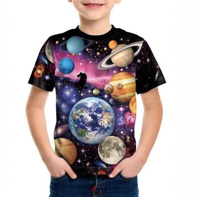 Planet Series Printed 3D Digital T-shirt Short Sleeve Round Neck Summer Children's Sports Leisure Comfortable Boys T-shirt