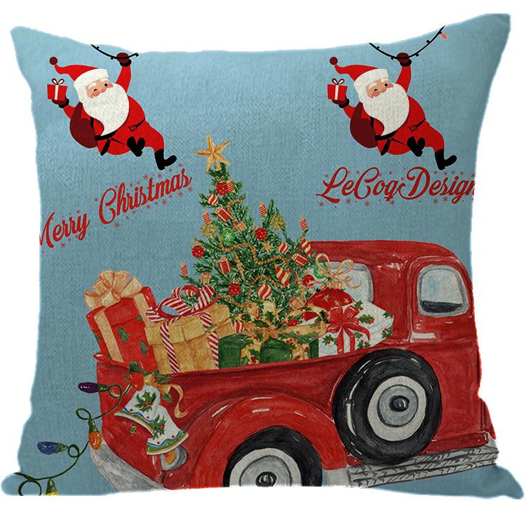 Merry Christmas Pillow Cover Wreath Letter Linen Cushion Case Cover for Christmas Holiday