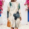 Women Plus Size V Neck Long Sleeve Abstract Printed A Line Dress