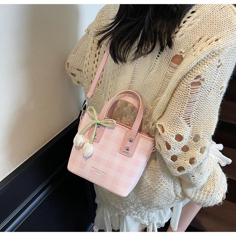 Popular small bag women's summer new fashion plaid messenger bag portable bucket bag