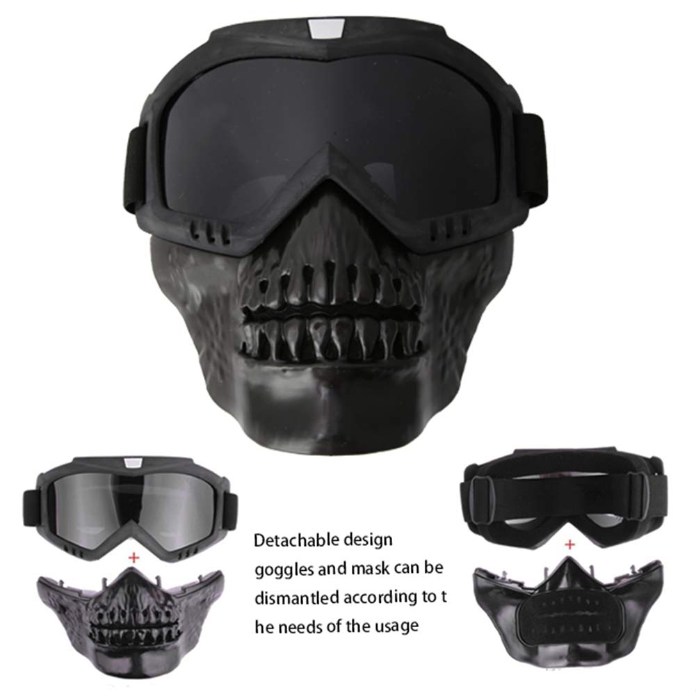 [Ongwan] Totenkopf Motorradbrille Unisex Outdoor Abnehmbare Motorradbrille Helm Motorrad Ski Sport Rennen (Grau)