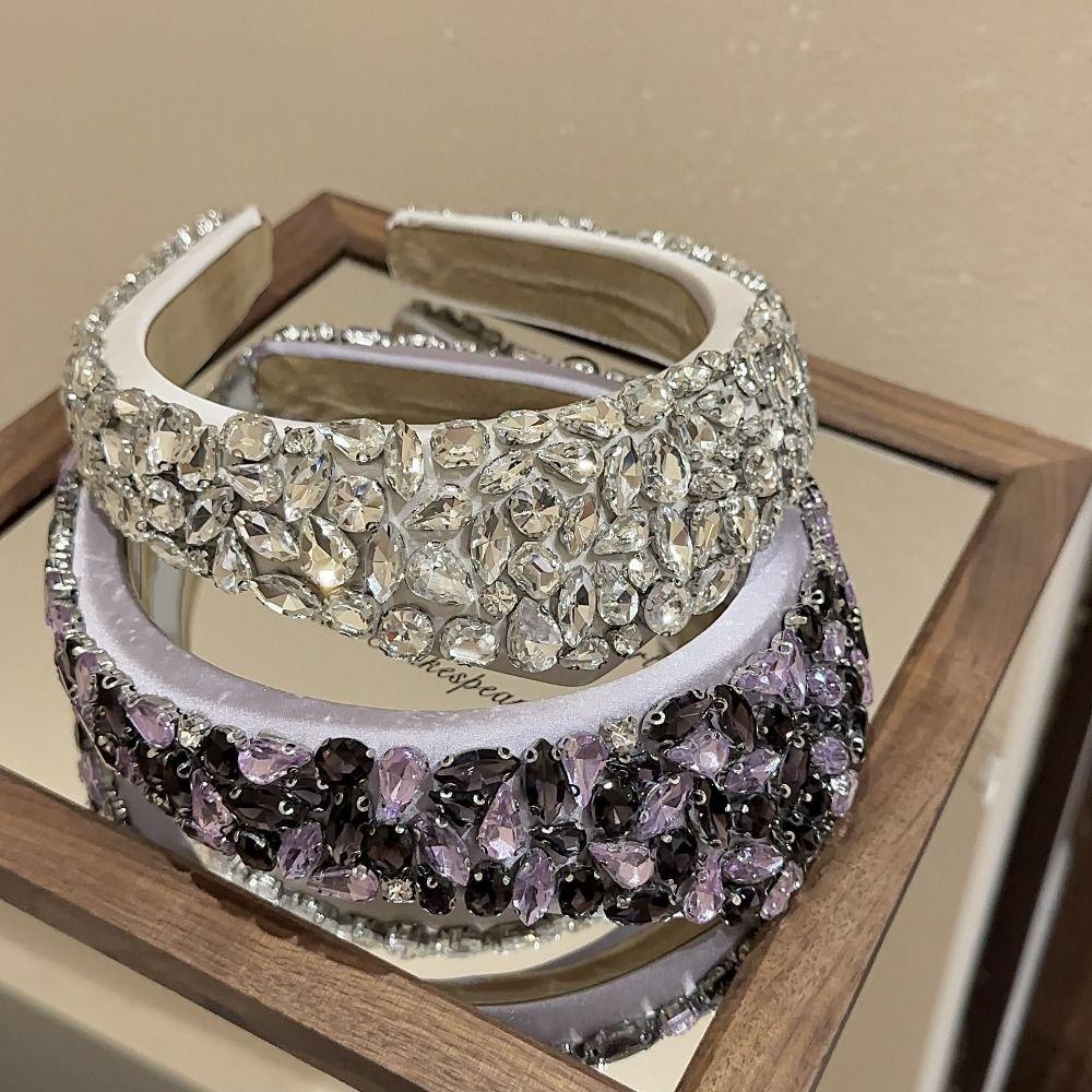 Black Color Crystal Gem Headband Rhinestone Padded Diamante Headband  for Washing Face
