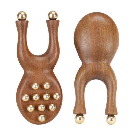 Yousheng Sandalwood Facial Massage Roller with 12 Brass Beads, Y-Shaped Ergonomic Gua Sha Tool for Face Eye Nose Ear Muscle Relaxation Tension Relief