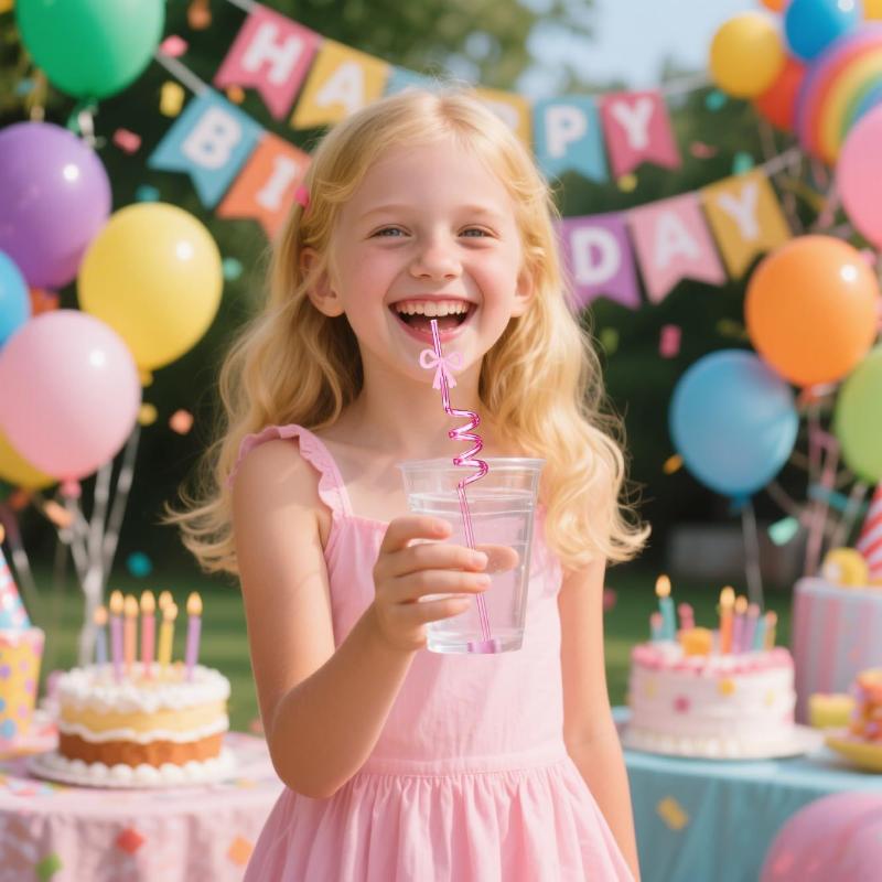 5Pcs Pink Bow Straw Curved Drink Reusable Glitter Straw Home Birthday Party Cocktail Wedding Tea Decorations Cute Supplies