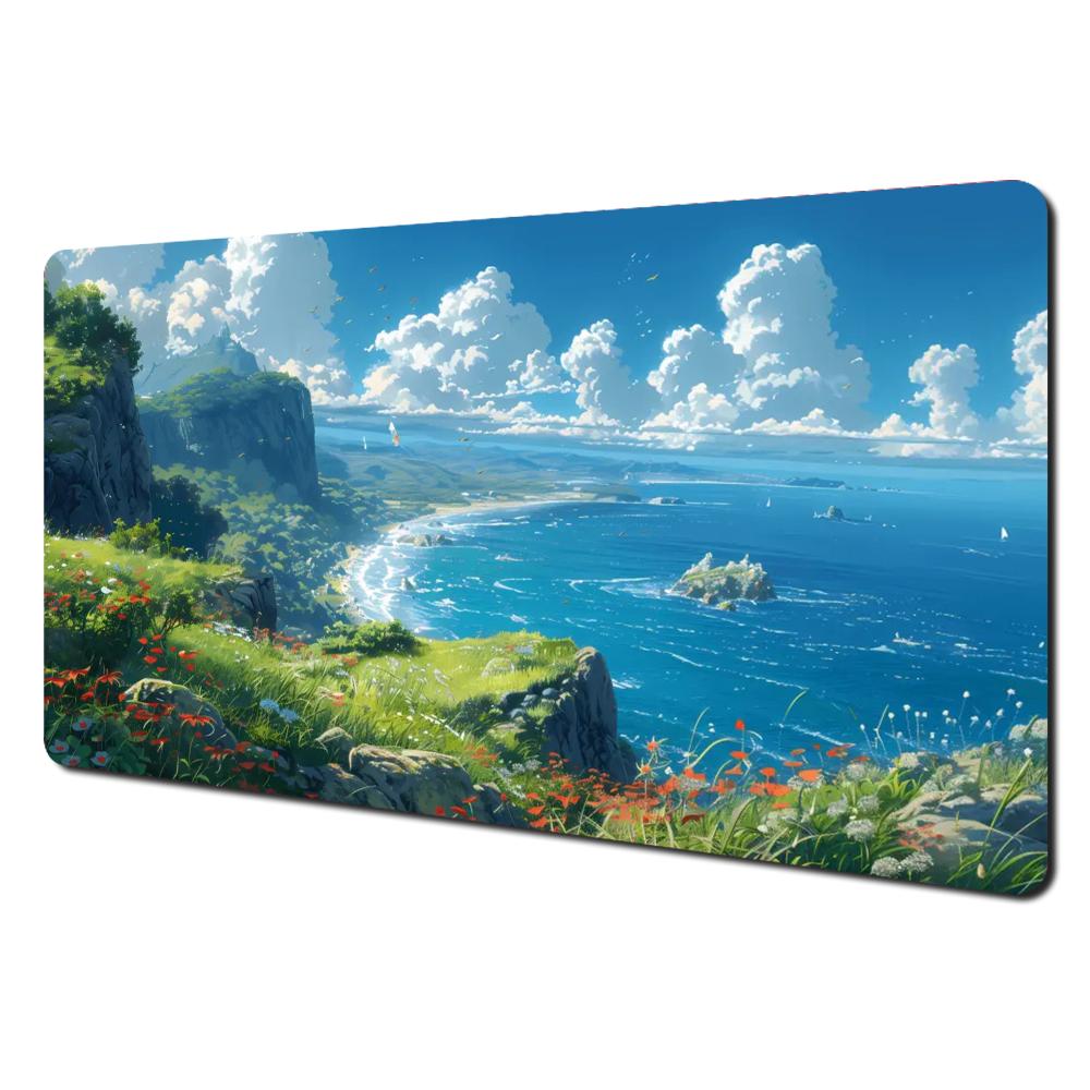 Seaside landscape anime mouse pad watercolor painting desk mat pc accessories gaming mats expansion pads suitable for work
