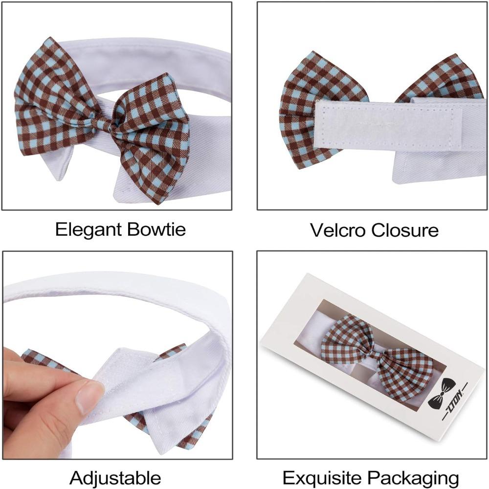 Polyester Plaid Vintage  Collar Blue Pet Plaid Fake Bow Tie Safety British Style Bow  Pet