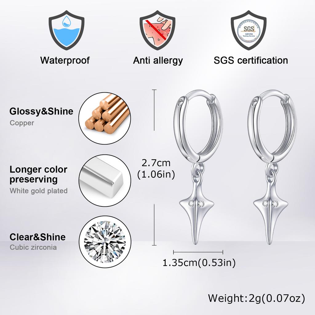 Punk Metal Star Pendant Hoop Earrings for Men Women, Silver Color Simple Drop Earrings, Creative Gothic Hip-hop Jewelry Gift
