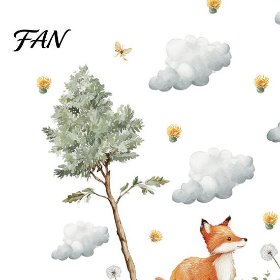 Self Adhesive Wall Murals for Baby Room Watercolor Forest Animals Stickers, Cute Fox Deer Hedgehog PVC Waterproof Decals, Theme Art Children