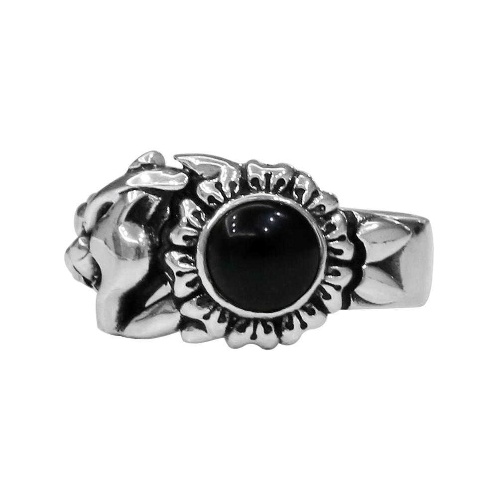 Anonymous Artisan Panther Flower Ring - Onyx