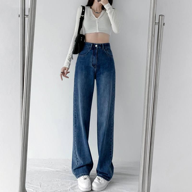 Damen Jeans mit hohem Bund, geradem Bein und weiter Passform, Frühling/Herbst 2022 - Schlankmachend, Vielseitig, Guter Fall, Bodenlang.