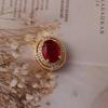 Retro Large Oval Ruby Pendant with Gold and Diamond Inlay