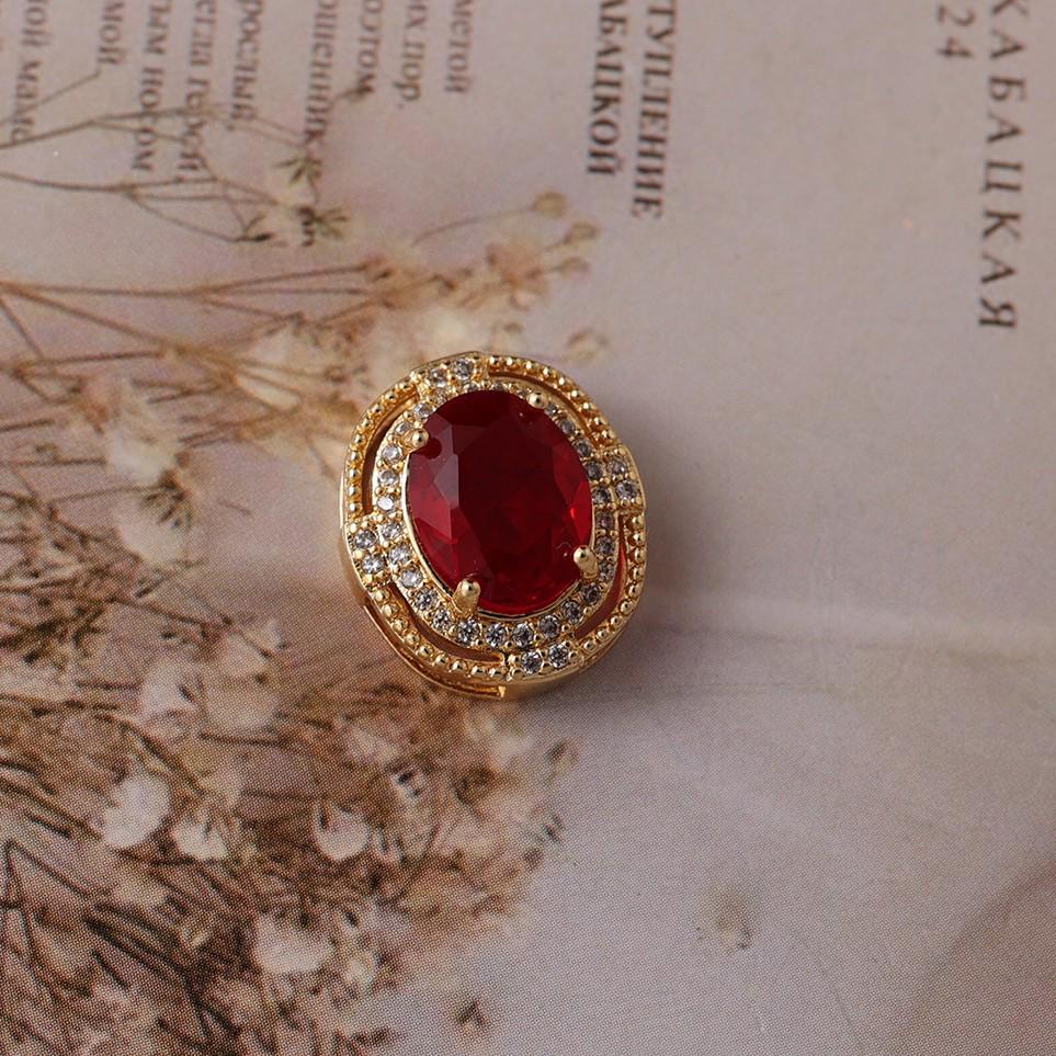 Retro Large Oval Ruby Pendant with Gold and Diamond Inlay