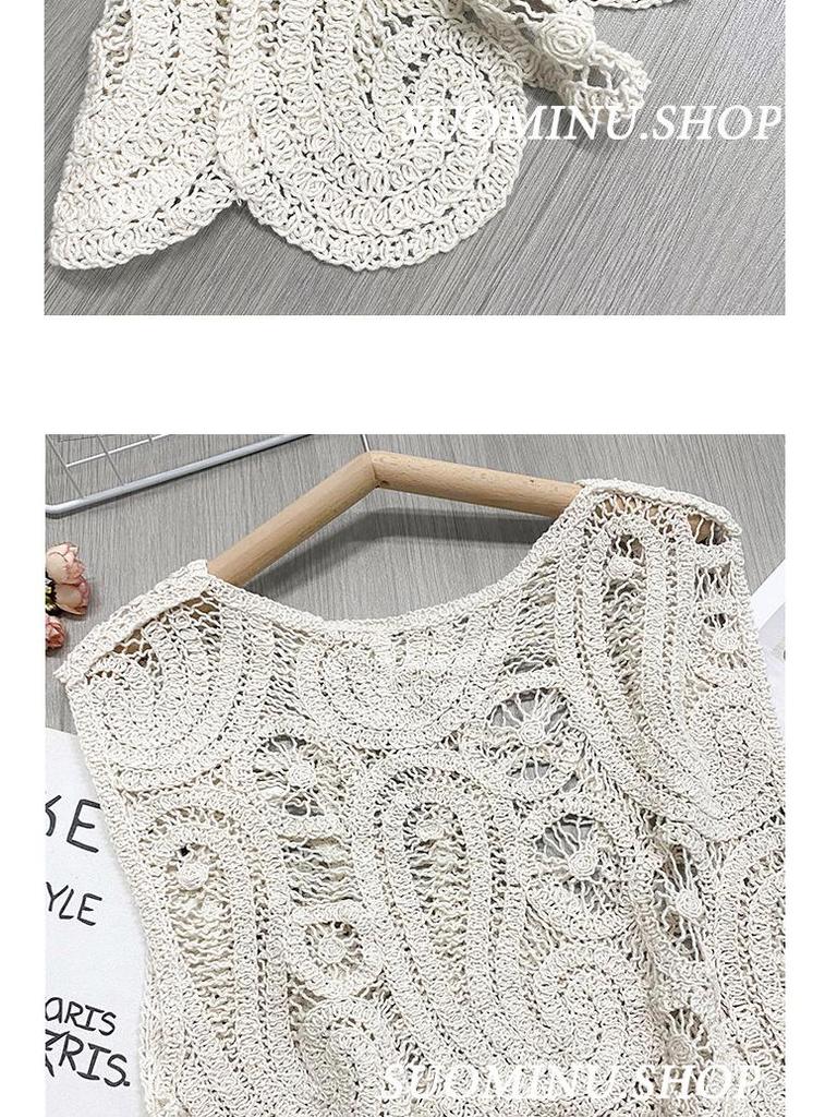 Retro Chic Crochet Crop Top: Sleeveless, Hollow Design 404