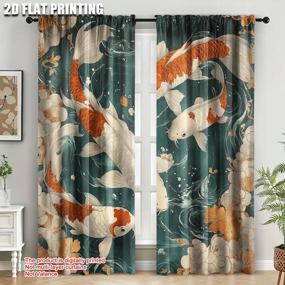 Curtains Digital Printed Print Koi Fish Pond Without Rod Decorations Outdoor Living Curtain Set Of 2 Classic Made Polyester Washable